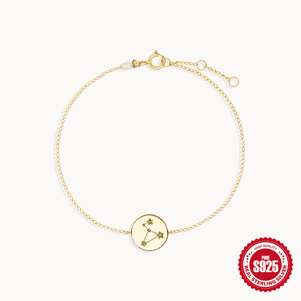 S925 Sterling Silver Twelve Constellation Birthday Stone Diamond Bracelet – Elegant and Personalized Astrology Jewelry