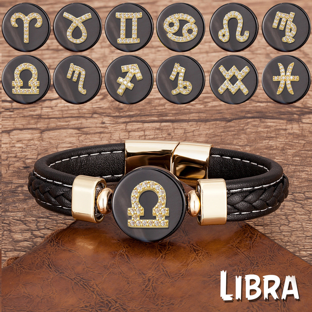 Twelve Constellation Leather Rope Woven Bracelet – Retro Fashion Zodiac Jewelry
