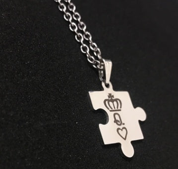 King and Queen Crown Pendant Necklace – Stainless Steel Matching Couple Jewelry