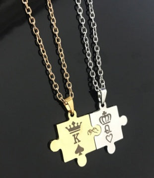 King and Queen Crown Pendant Necklace – Stainless Steel Matching Couple Jewelry