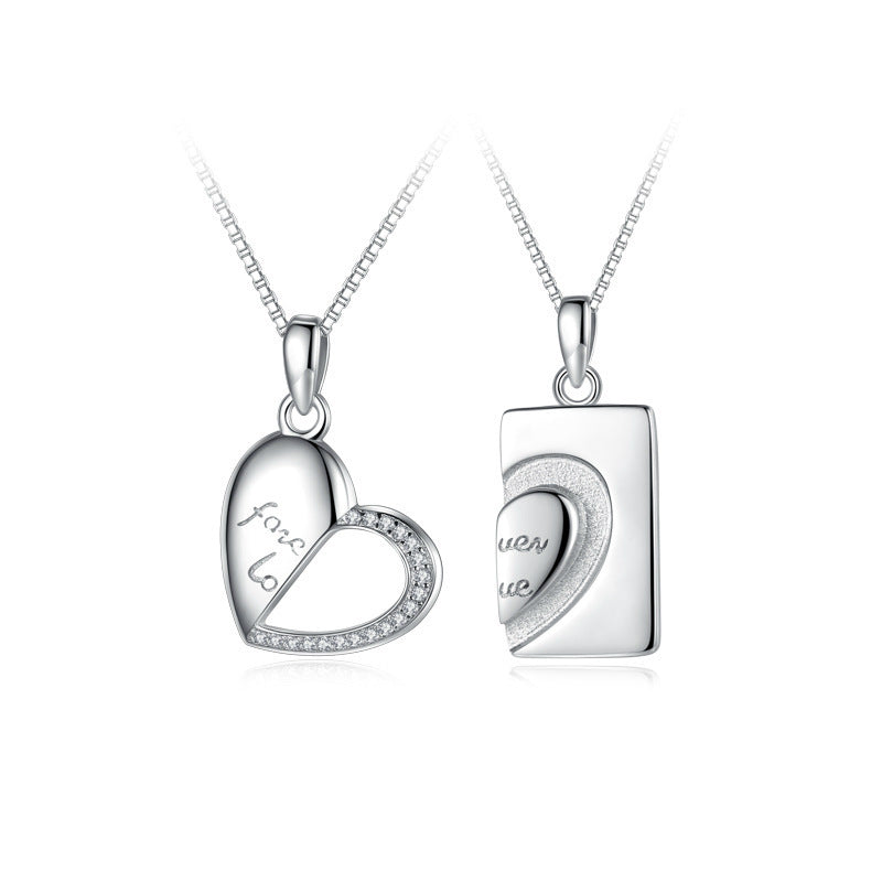 Love Two-in-One Couple Necklace – S925 Sterling Silver Matching Heart Pendant