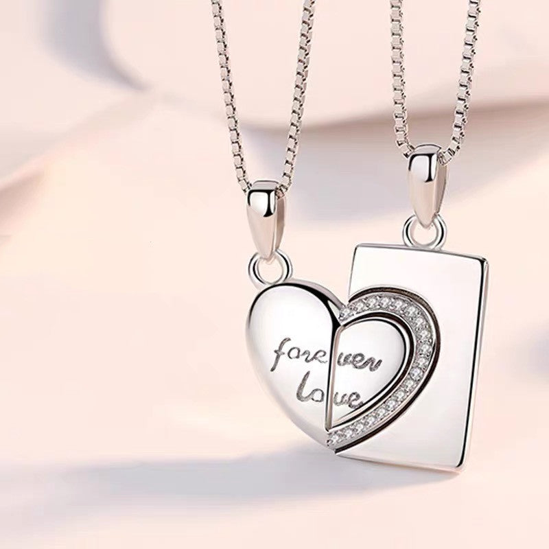 Love Two-in-One Couple Necklace – S925 Sterling Silver Matching Heart Pendant