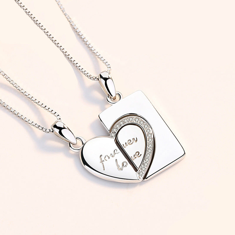 Love Two-in-One Couple Necklace – S925 Sterling Silver Matching Heart Pendant