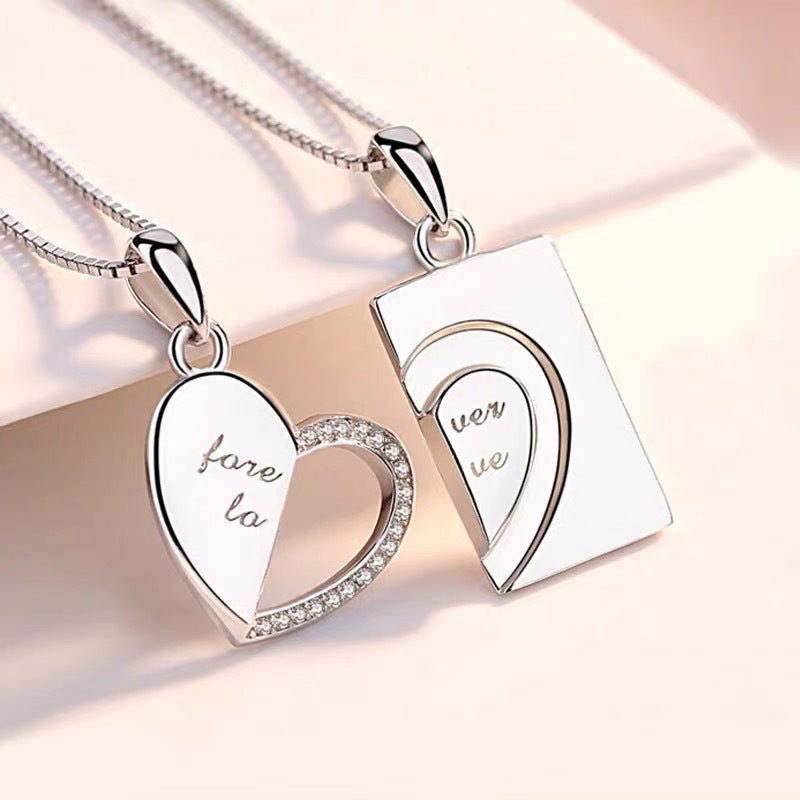Love Two-in-One Couple Necklace – S925 Sterling Silver Matching Heart Pendant