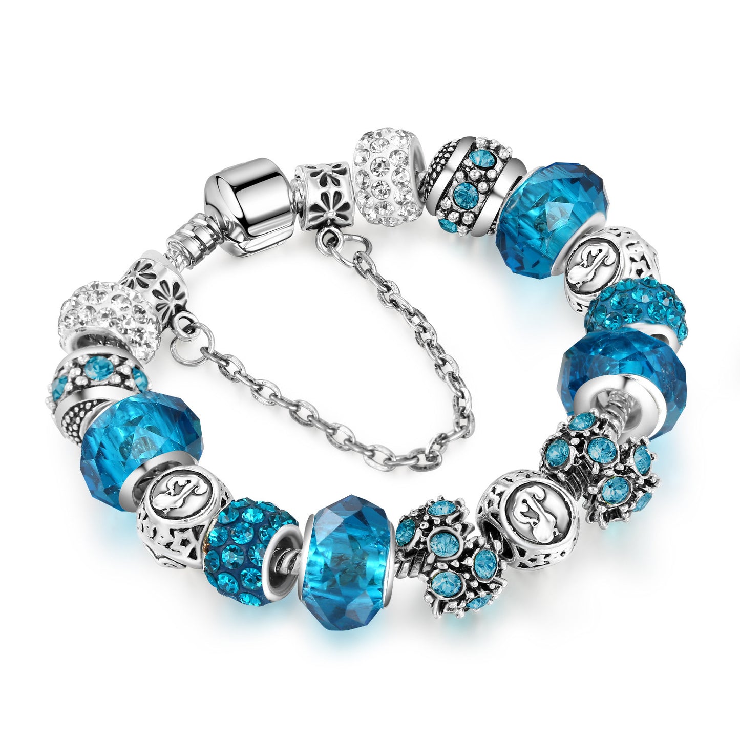 12 Constellation Crystal Glass Alloy Big Bead Bracelet – Celestial Zodiac Charm Jewelry