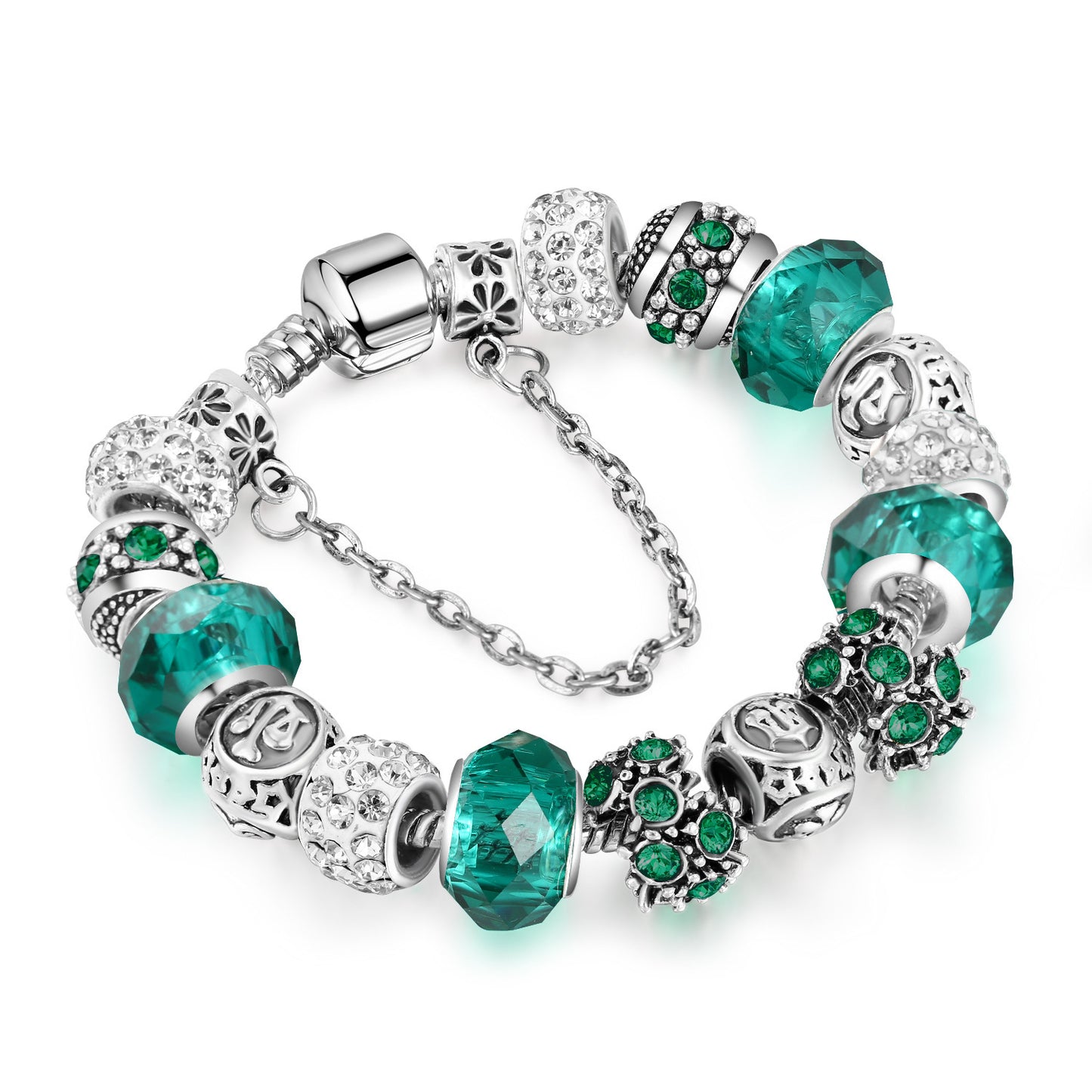12 Constellation Crystal Glass Alloy Big Bead Bracelet – Celestial Zodiac Charm Jewelry