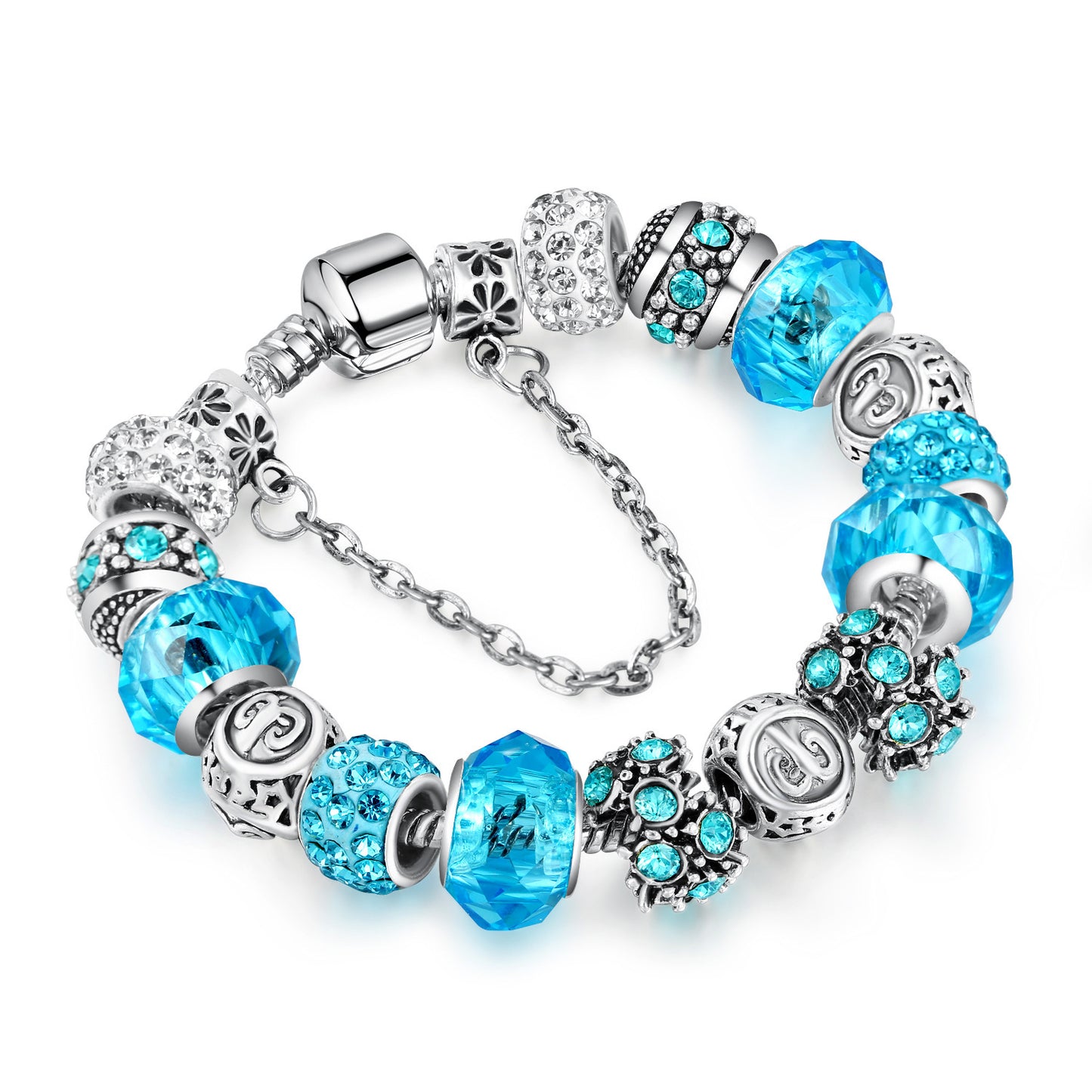 12 Constellation Crystal Glass Alloy Big Bead Bracelet – Celestial Zodiac Charm Jewelry