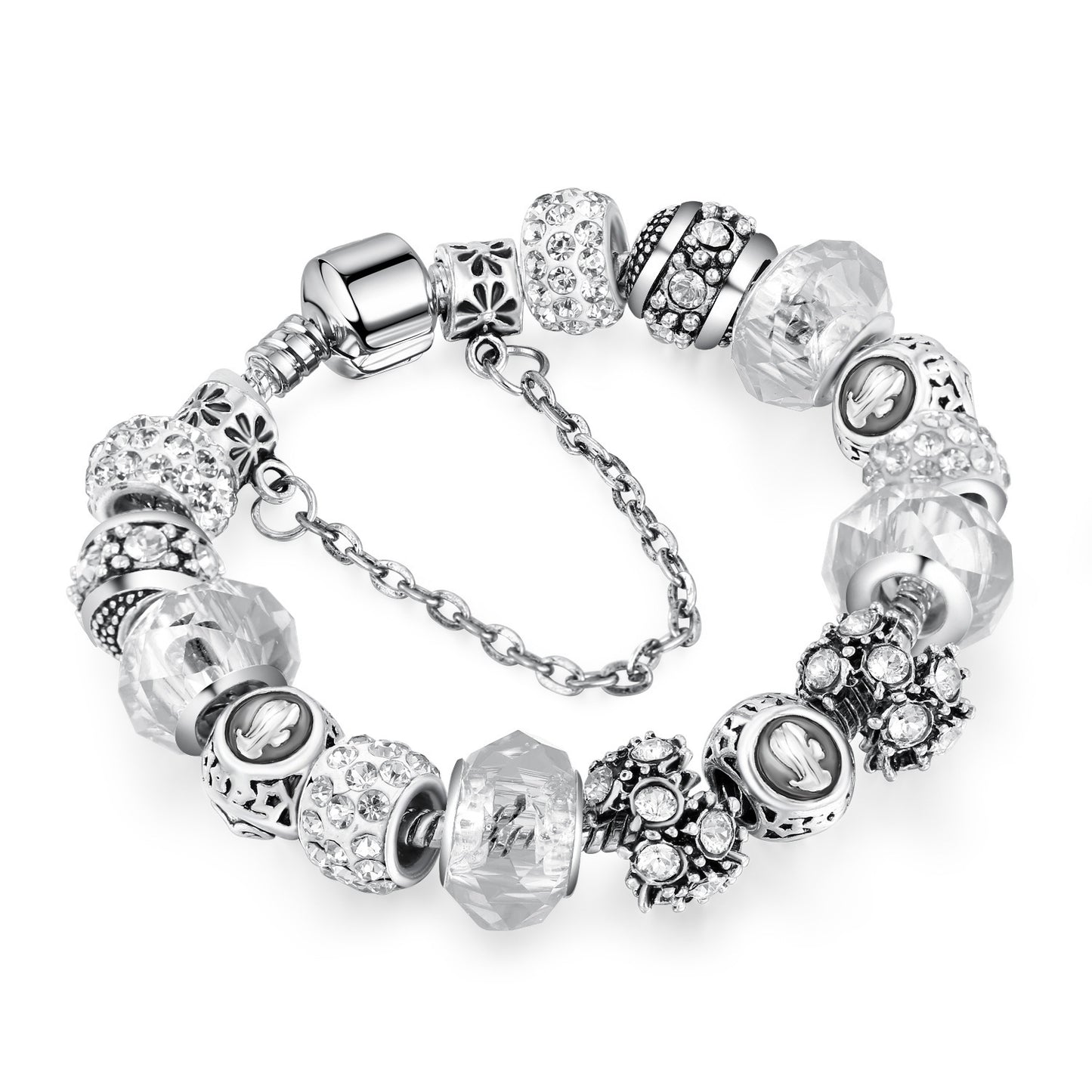 12 Constellation Crystal Glass Alloy Big Bead Bracelet – Celestial Zodiac Charm Jewelry