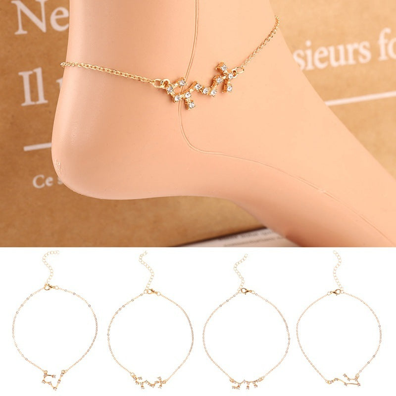 12 Constellation Charm Anklet – Celestial Zodiac Foot Jewelry