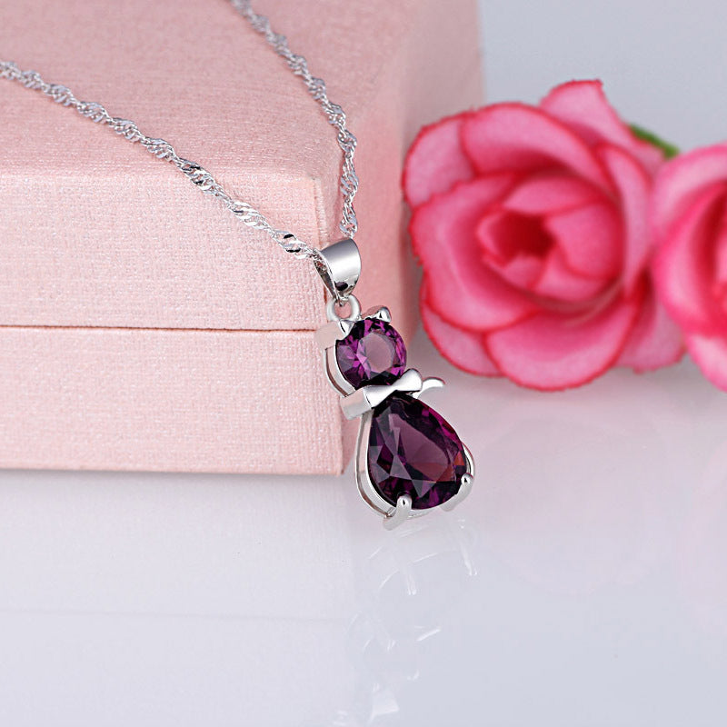 Small Cat Amethyst Crystal Pendant Necklace – Perfect for Cat Lovers