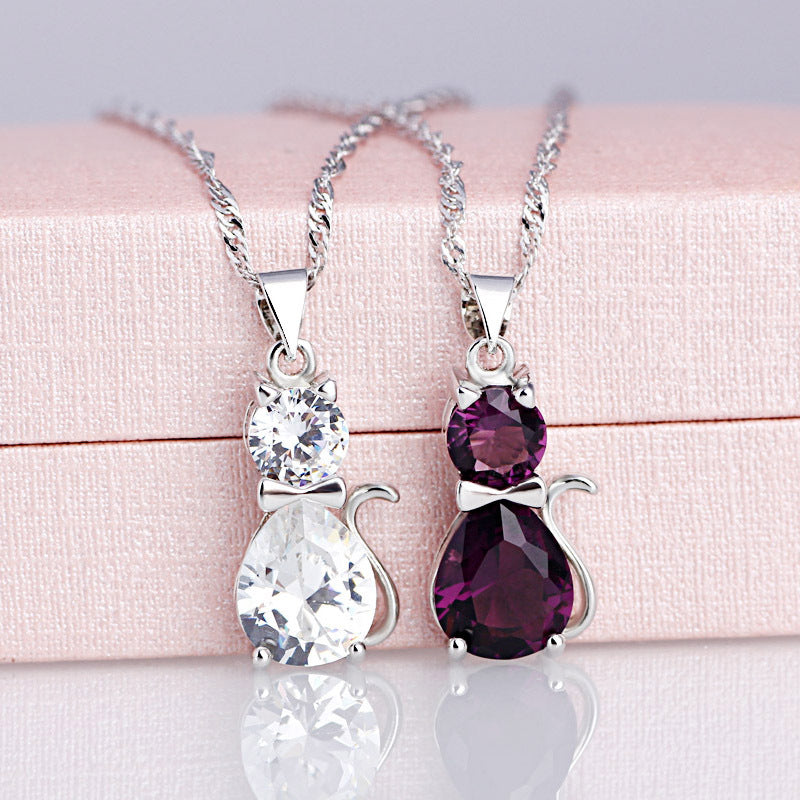 Small Cat Amethyst Crystal Pendant Necklace – Perfect for Cat Lovers