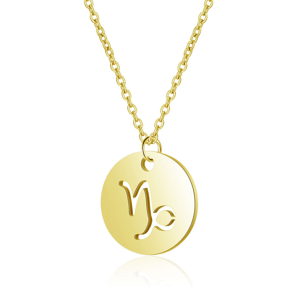 12 Constellation Golden Hollow Clavicle Chain – Elegant Zodiac Pendant Necklace