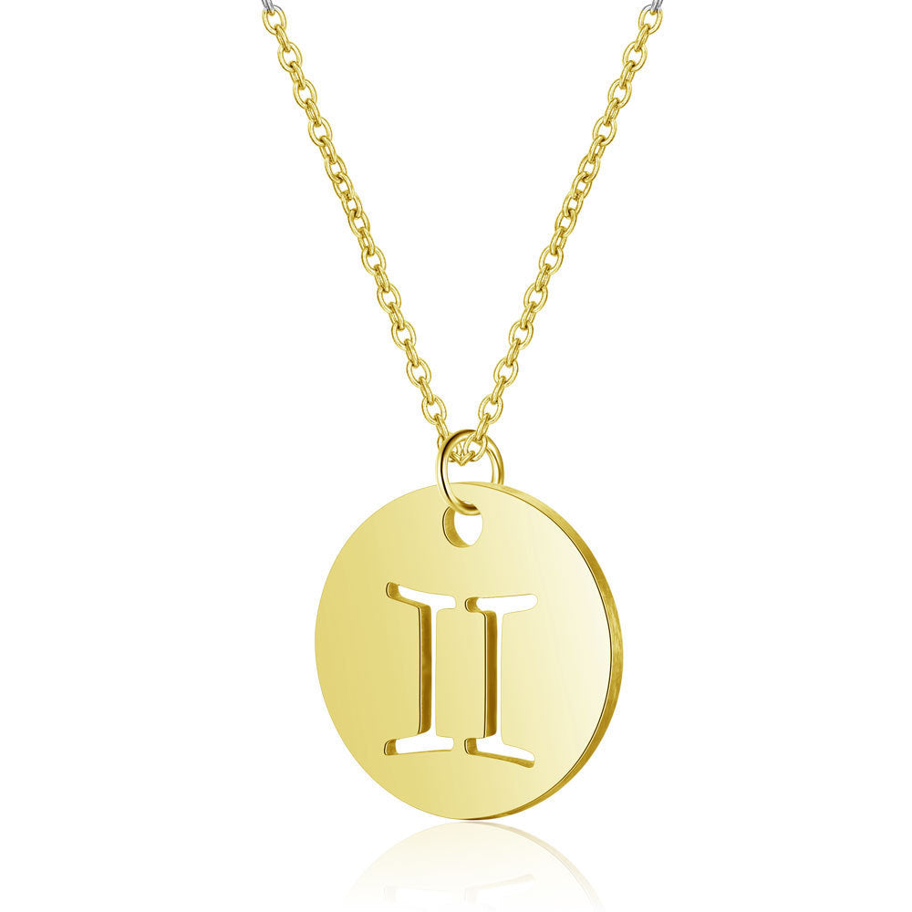 12 Constellation Golden Hollow Clavicle Chain – Elegant Zodiac Pendant Necklace