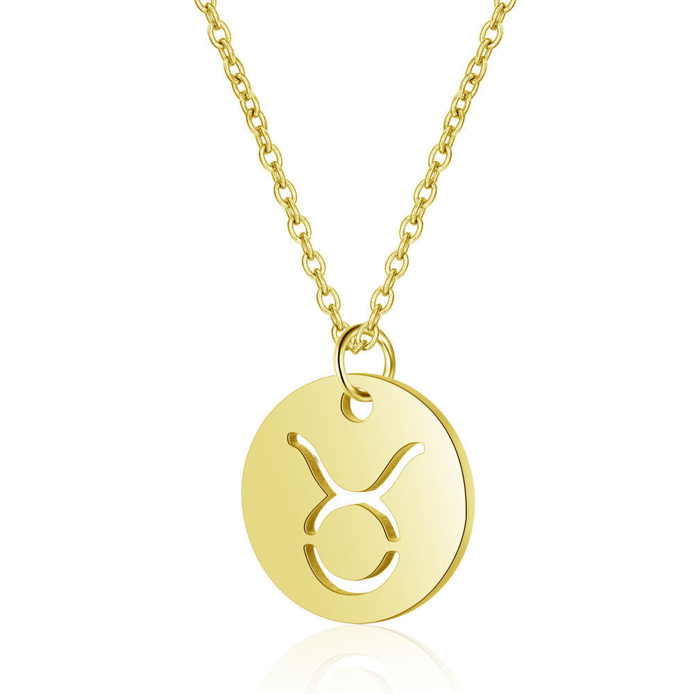 12 Constellation Golden Hollow Clavicle Chain – Elegant Zodiac Pendant Necklace