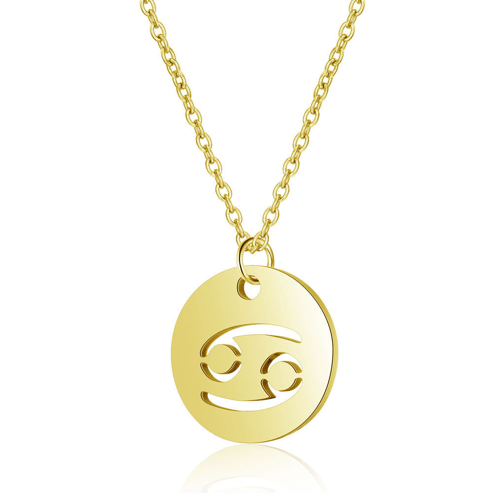 12 Constellation Golden Hollow Clavicle Chain – Elegant Zodiac Pendant Necklace