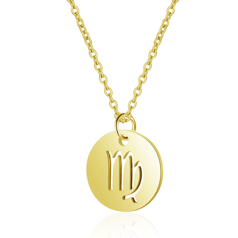 12 Constellation Golden Hollow Clavicle Chain – Elegant Zodiac Pendant Necklace