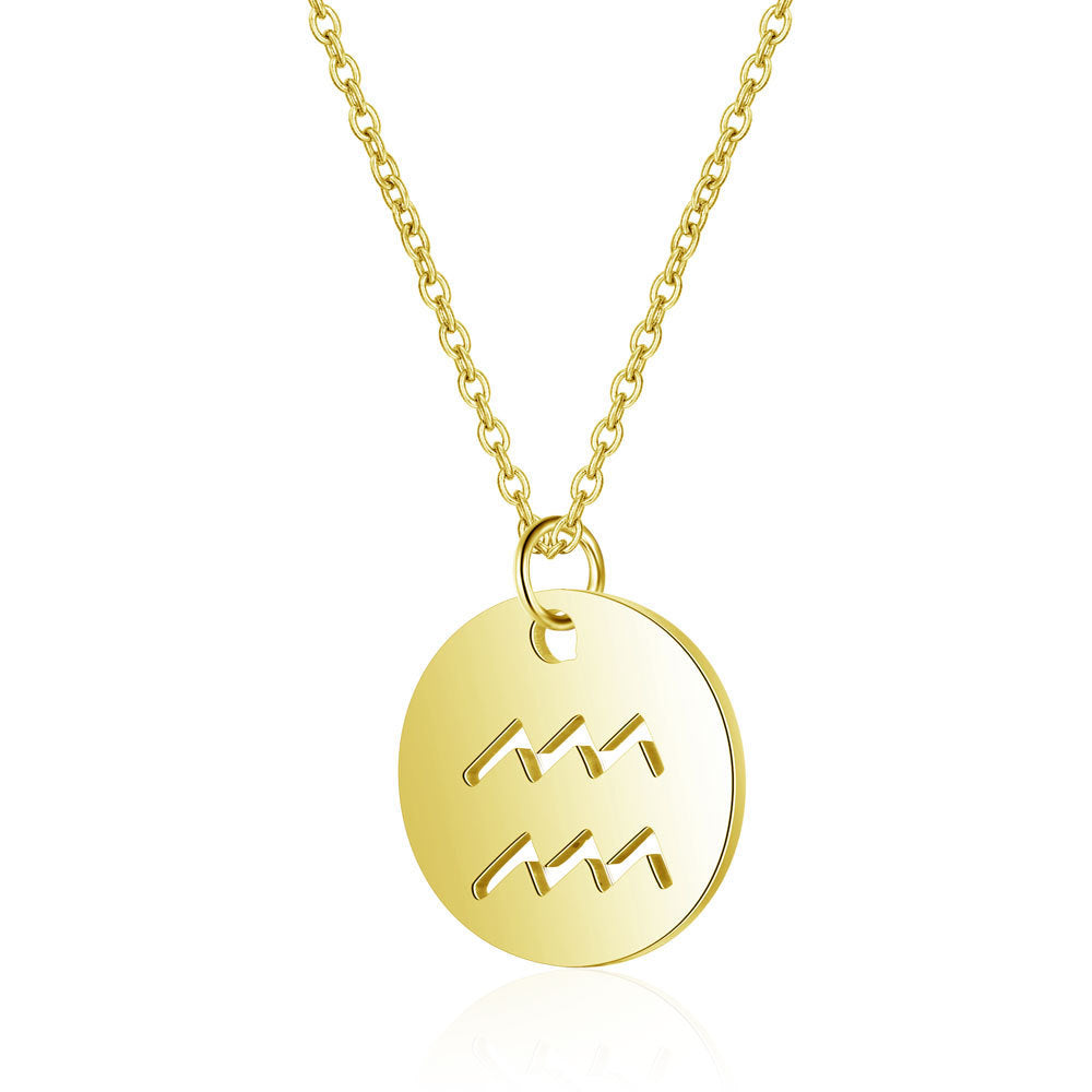 12 Constellation Golden Hollow Clavicle Chain – Elegant Zodiac Pendant Necklace