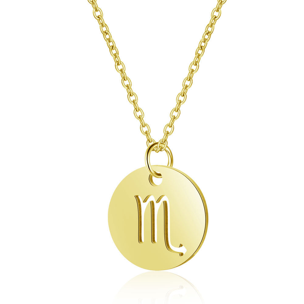 12 Constellation Golden Hollow Clavicle Chain – Elegant Zodiac Pendant Necklace