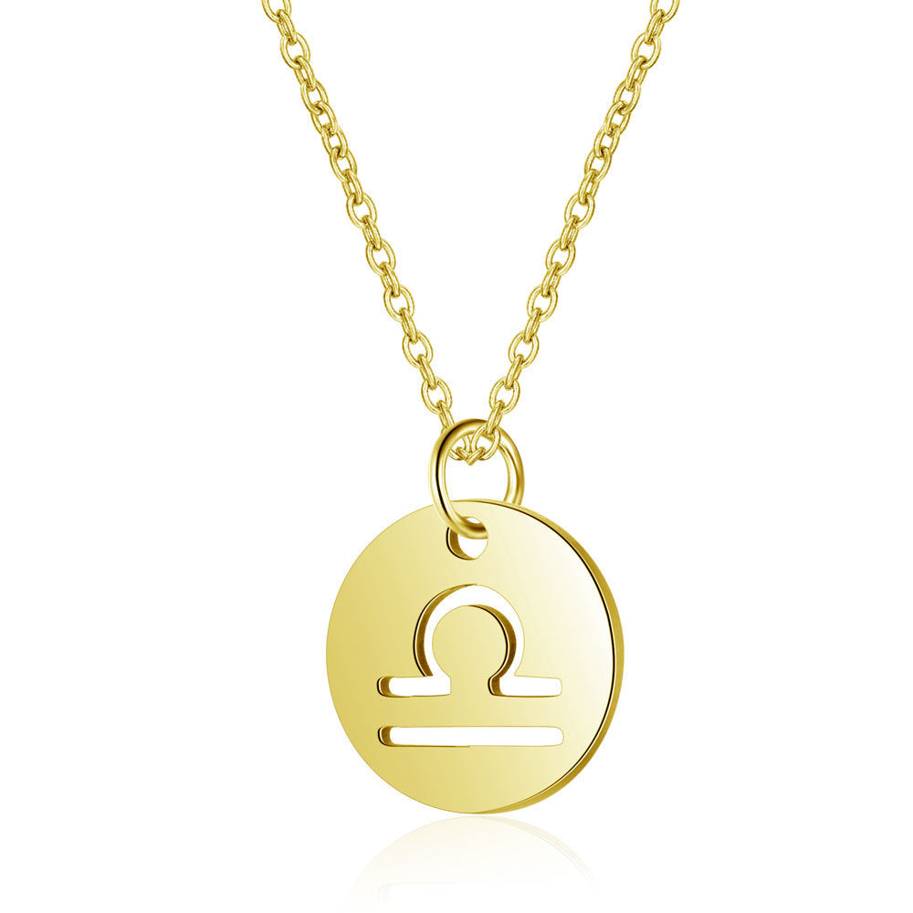 12 Constellation Golden Hollow Clavicle Chain – Elegant Zodiac Pendant Necklace