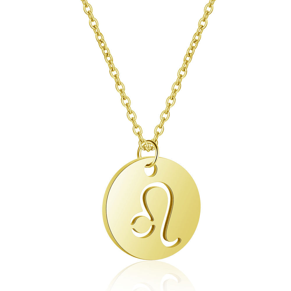 12 Constellation Golden Hollow Clavicle Chain – Elegant Zodiac Pendant Necklace