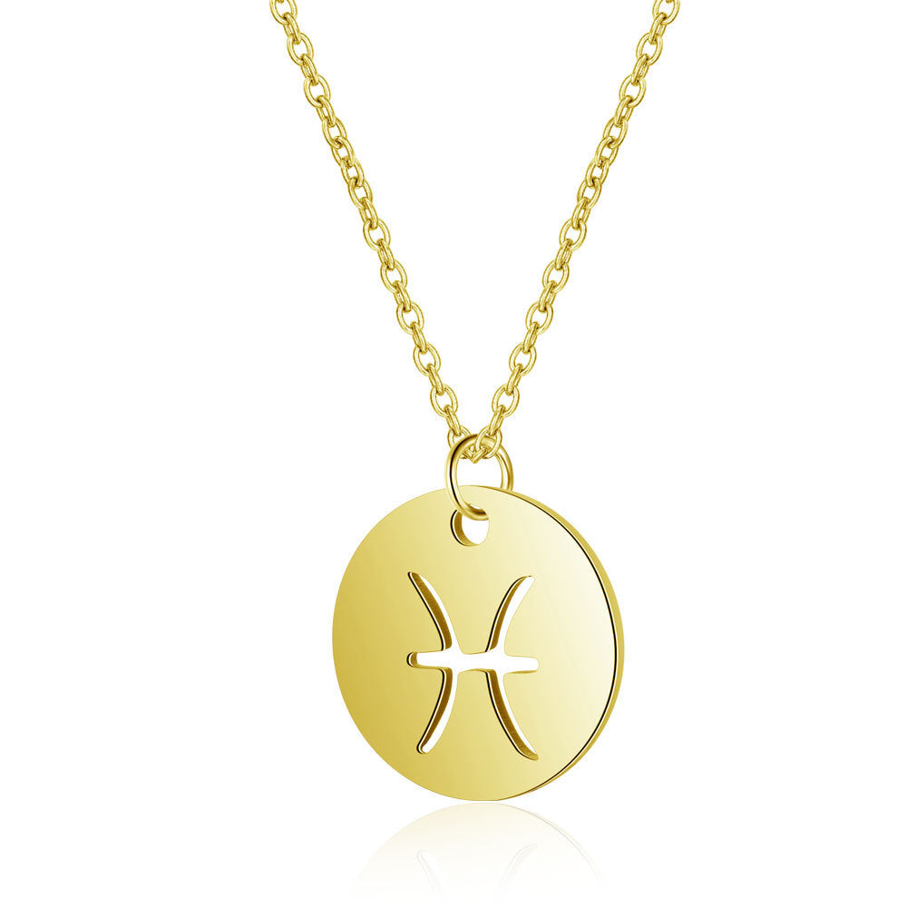 12 Constellation Golden Hollow Clavicle Chain – Elegant Zodiac Pendant Necklace