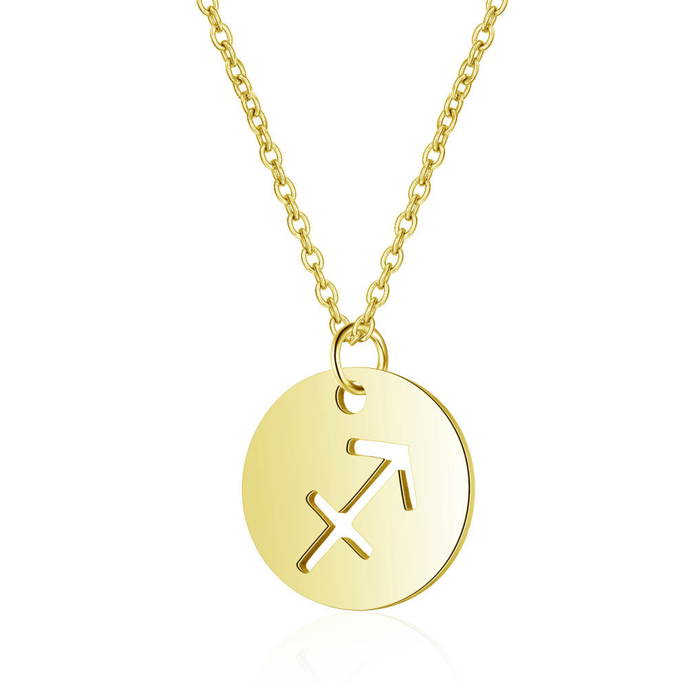 12 Constellation Golden Hollow Clavicle Chain – Elegant Zodiac Pendant Necklace