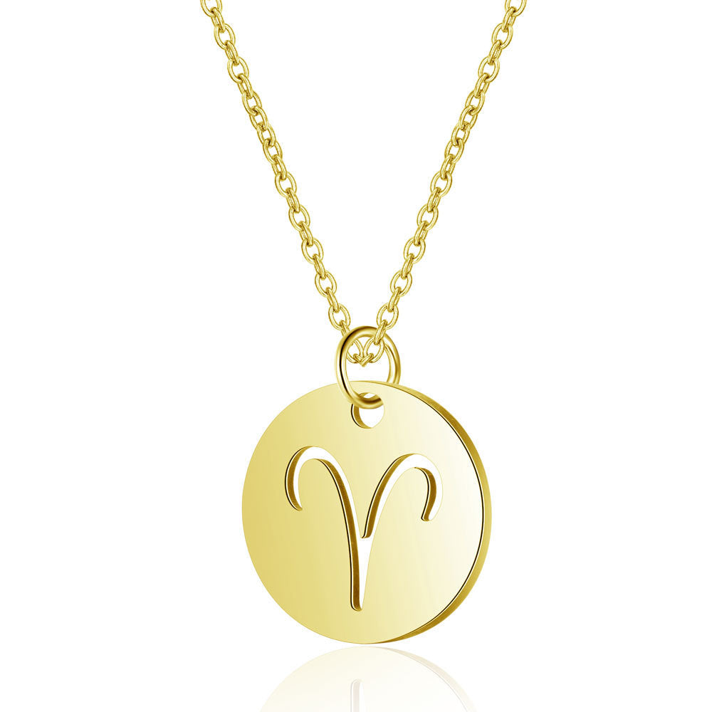 12 Constellation Golden Hollow Clavicle Chain – Elegant Zodiac Pendant Necklace