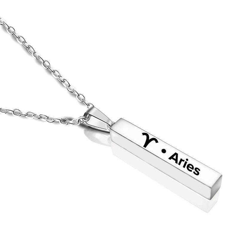 12 Constellation Long Bar Stainless Steel Pendant Necklace – Sleek Zodiac Jewelry