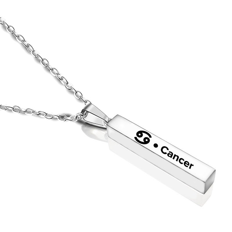 12 Constellation Long Bar Stainless Steel Pendant Necklace – Sleek Zodiac Jewelry
