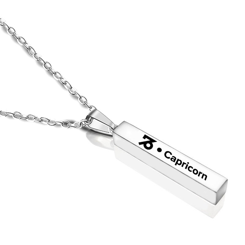 12 Constellation Long Bar Stainless Steel Pendant Necklace – Sleek Zodiac Jewelry