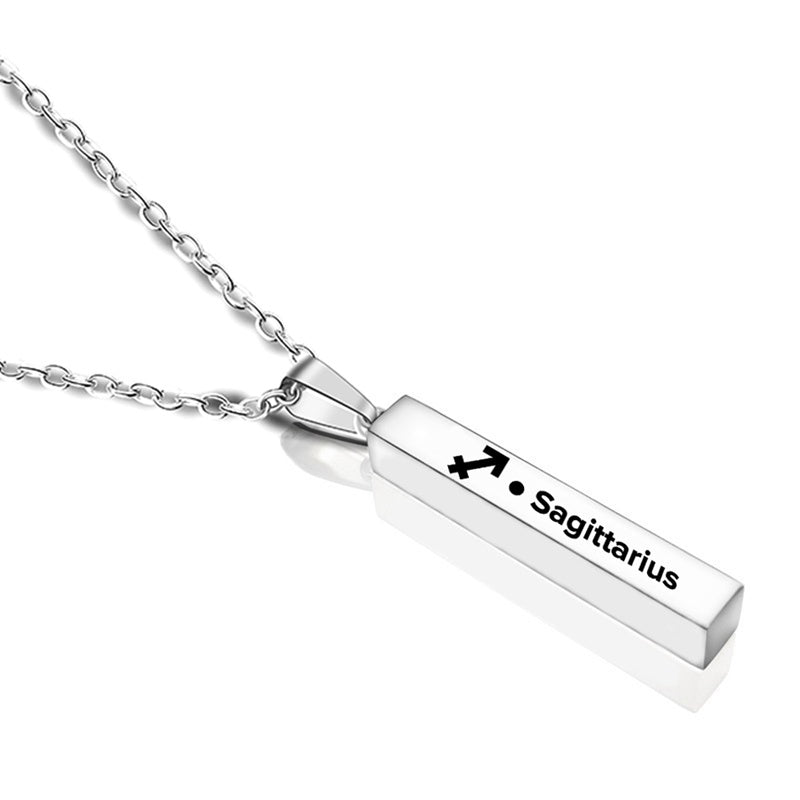 12 Constellation Long Bar Stainless Steel Pendant Necklace – Sleek Zodiac Jewelry