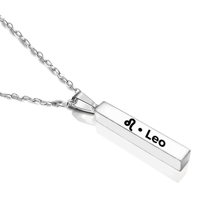 12 Constellation Long Bar Stainless Steel Pendant Necklace – Sleek Zodiac Jewelry