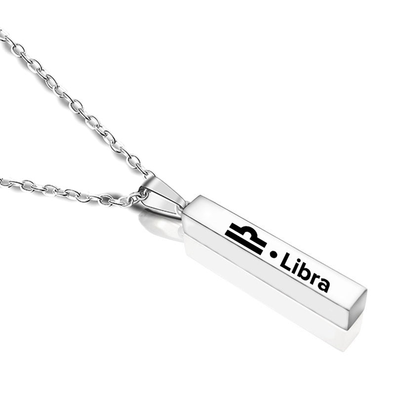 12 Constellation Long Bar Stainless Steel Pendant Necklace – Sleek Zodiac Jewelry