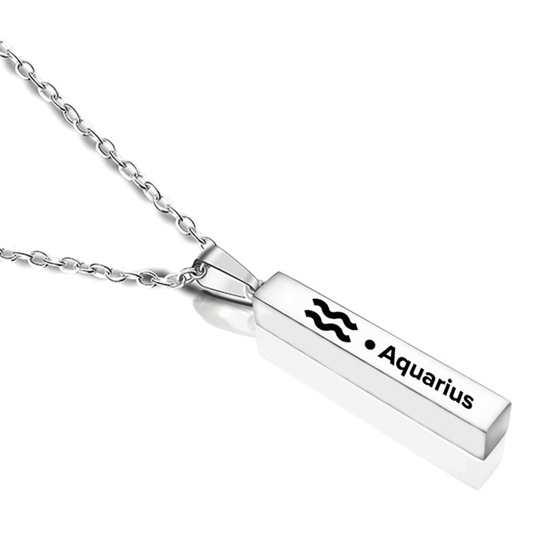 12 Constellation Long Bar Stainless Steel Pendant Necklace – Sleek Zodiac Jewelry