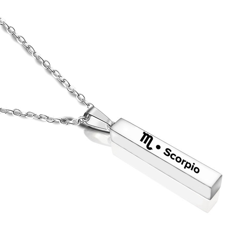 12 Constellation Long Bar Stainless Steel Pendant Necklace – Sleek Zodiac Jewelry