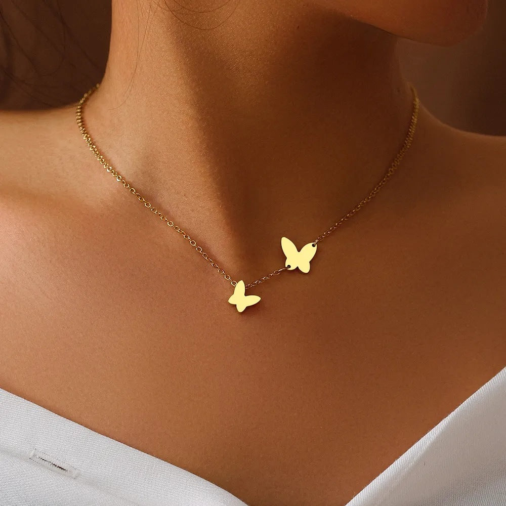 Stainless Steel Butterfly Pendant Necklace – Sweet and Elegant Niche Design