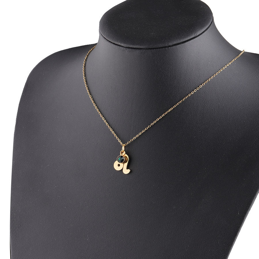 Golden Zodiac Necklace with Lucky Birthstone – Stainless Steel Astrology Jewelry