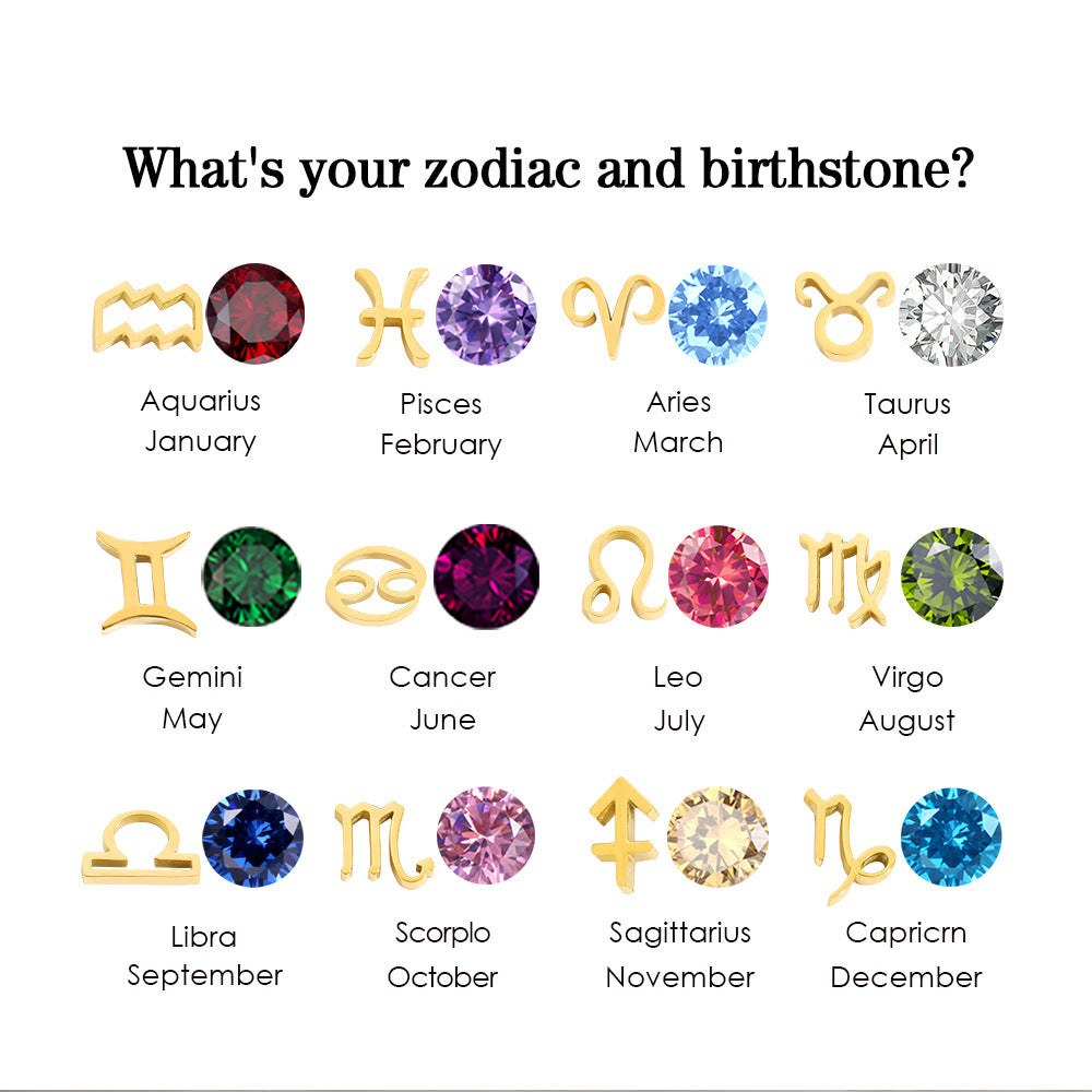 Colorful Zircon Birthstone Twelve Constellation Titanium Steel Necklace – Elegant Zodiac Jewelry for Women