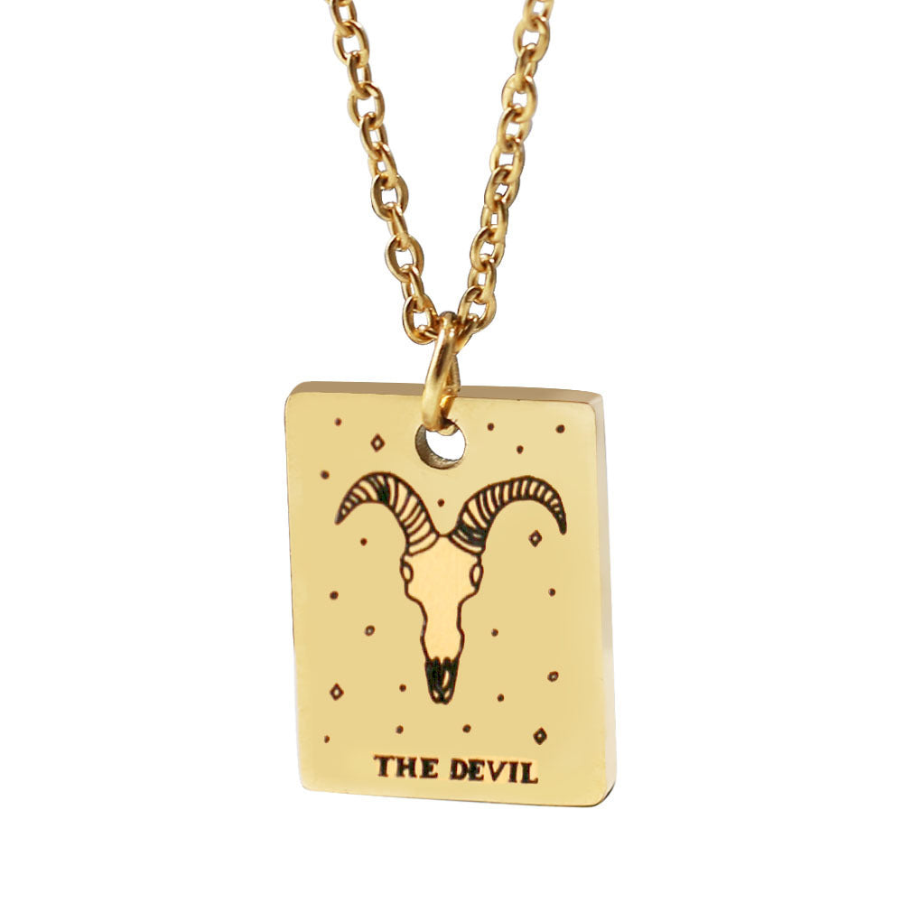 Stainless Steel Square Brand Tarot Pendant Pendant Necklace