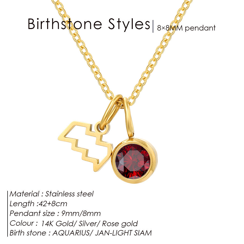Colorful Zircon Birthstone Twelve Constellation Titanium Steel Necklace – Elegant Zodiac Jewelry for Women
