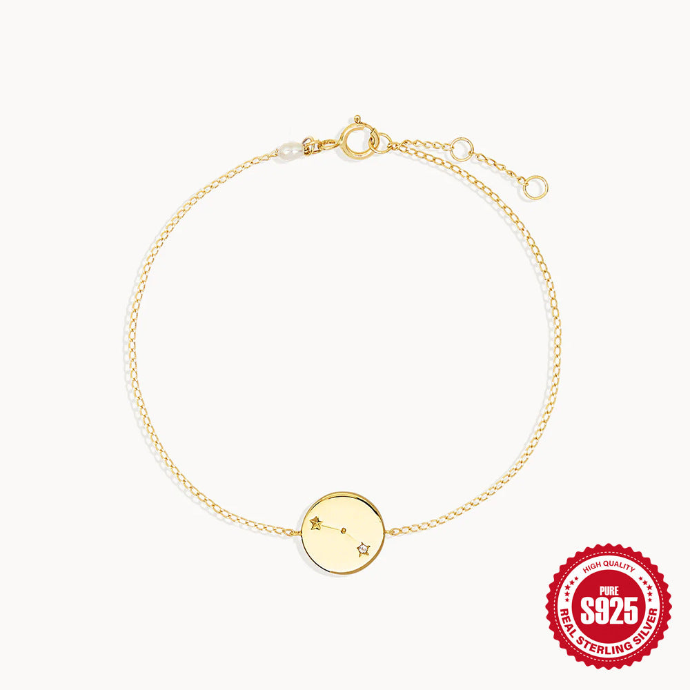 S925 Sterling Silver Twelve Constellation Birthday Stone Diamond Bracelet – Elegant and Personalized Astrology Jewelry