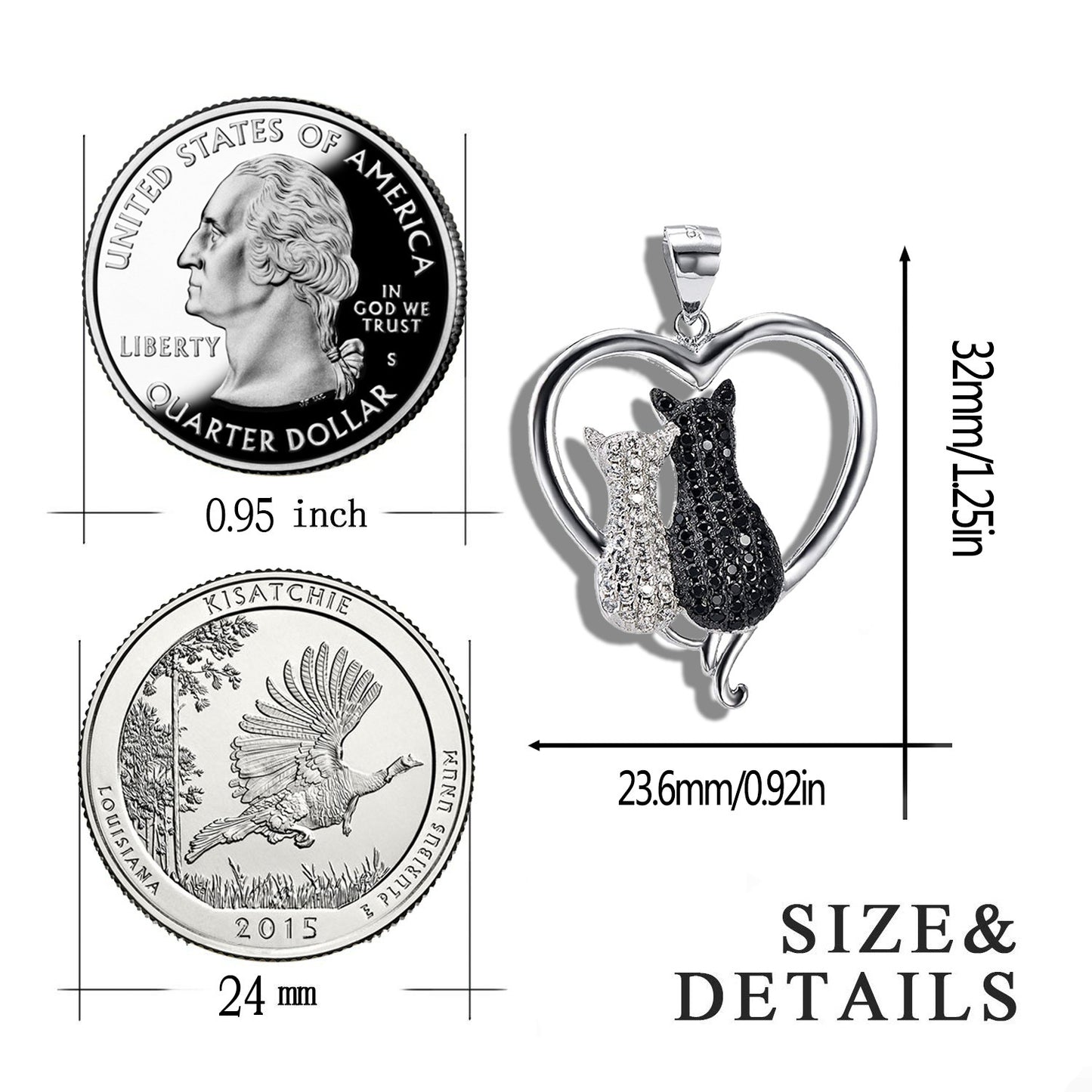 S925 Sterling Silver Black and White Cat Necklace – Full Diamond Pendant for Cat Lovers