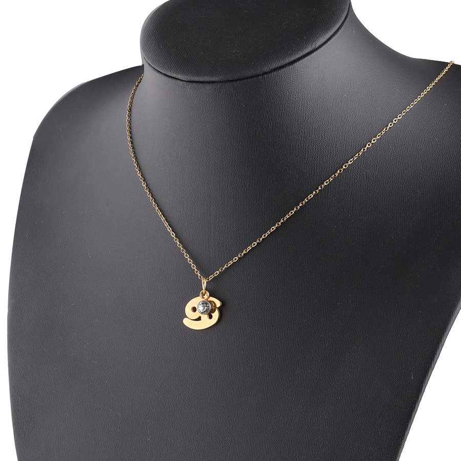 Golden Zodiac Necklace with Lucky Birthstone – Stainless Steel Astrology Jewelry