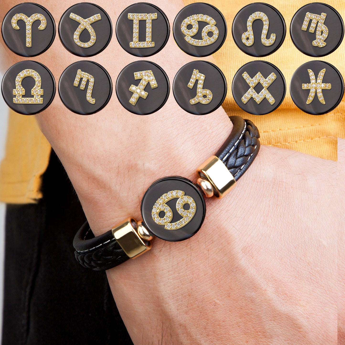Twelve Constellation Leather Rope Woven Bracelet – Retro Fashion Zodiac Jewelry