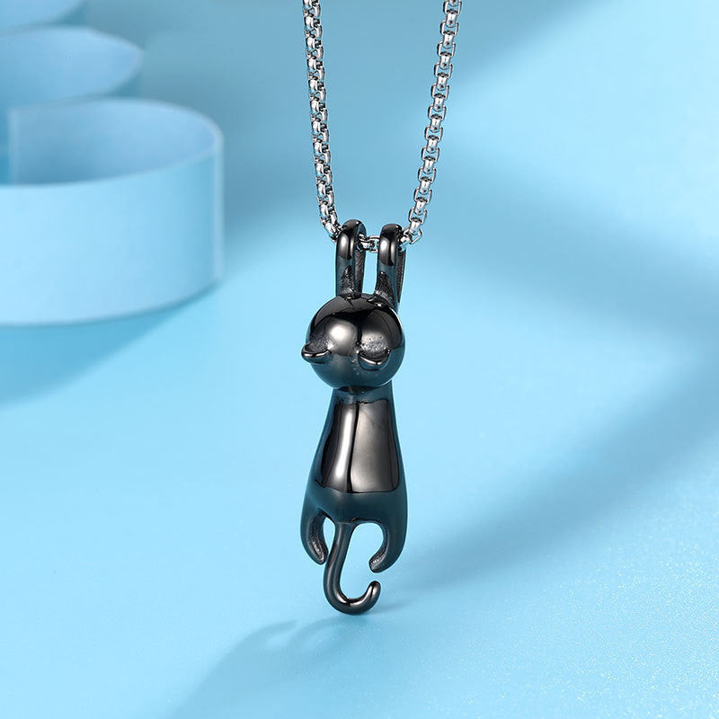 Peeping Cat Titanium Steel Pendant Necklace – Playful and Stylish Feline Jewelry