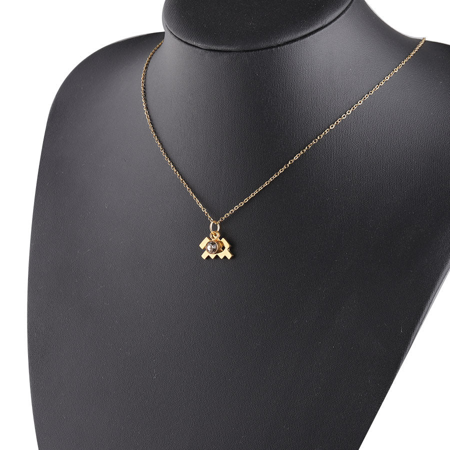 Golden Zodiac Necklace with Lucky Birthstone – Stainless Steel Astrology Jewelry