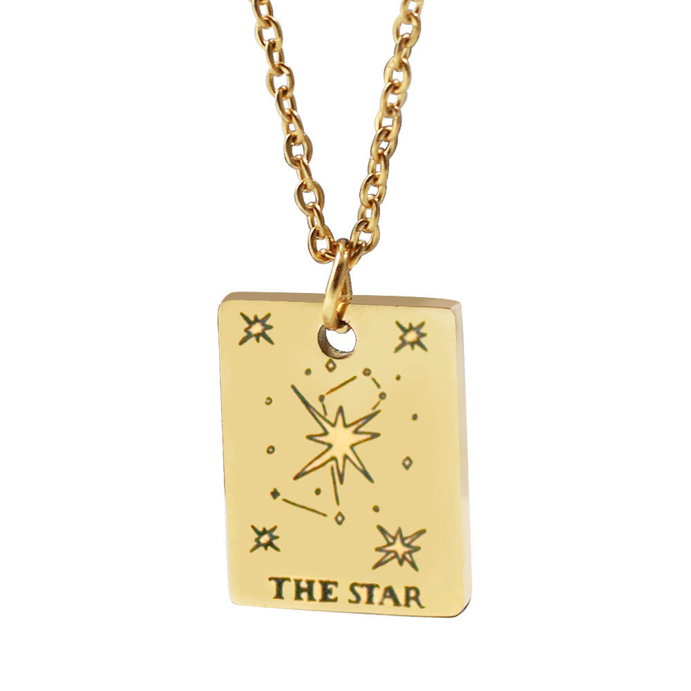 Stainless Steel Square Brand Tarot Pendant Pendant Necklace