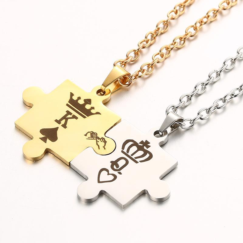 King and Queen Crown Pendant Necklace – Stainless Steel Matching Couple Jewelry