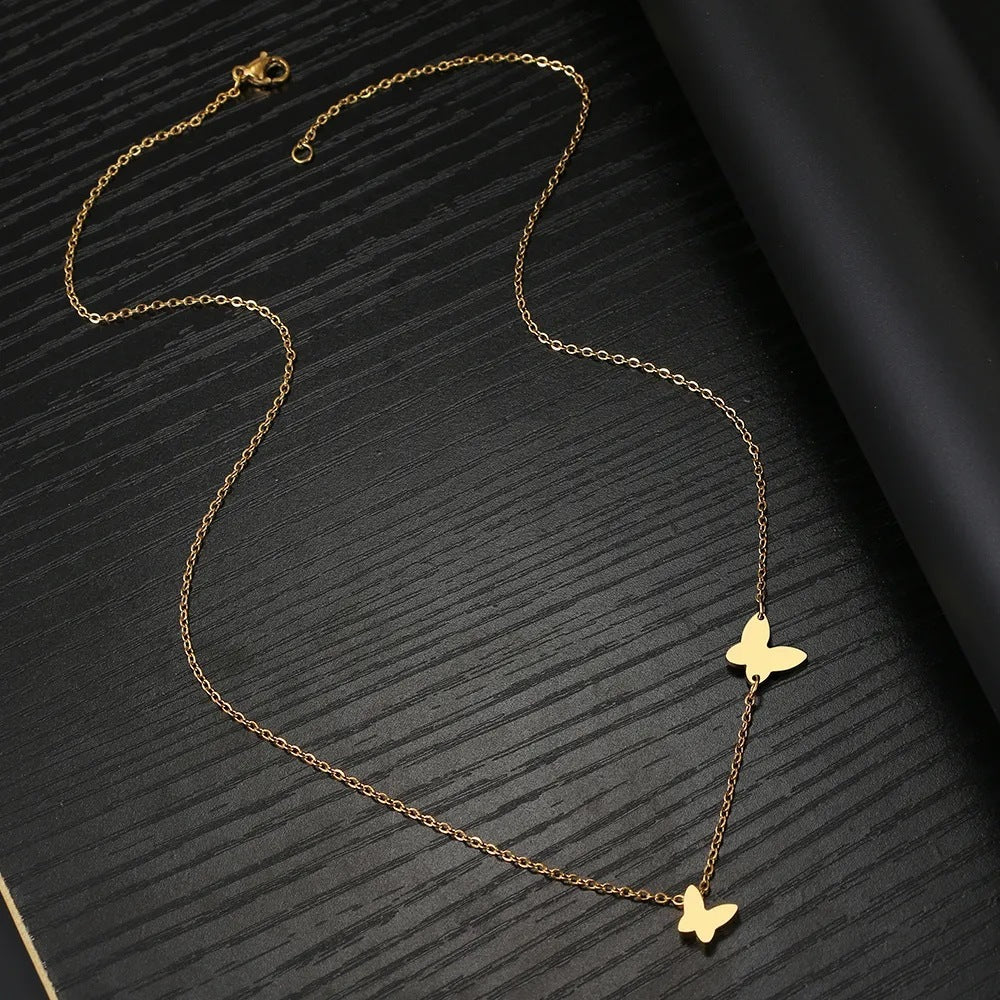 Stainless Steel Butterfly Pendant Necklace – Sweet and Elegant Niche Design