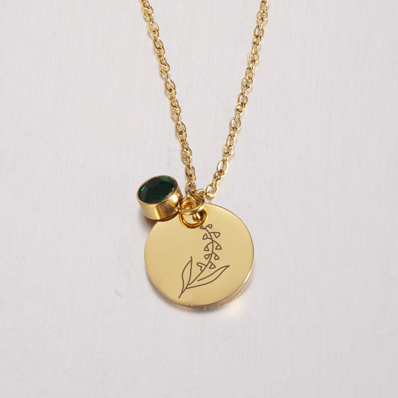 Birth Flower and Birthstone Medal Necklace – Personalized Birthday Stainless Steel Jewelry